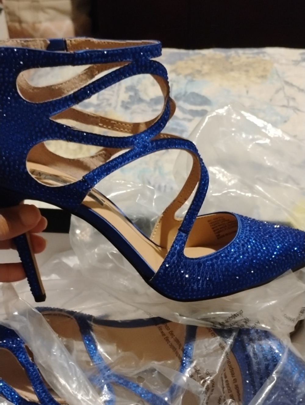 INC International Concepts Royal Blue Glitter Strappy High Heels